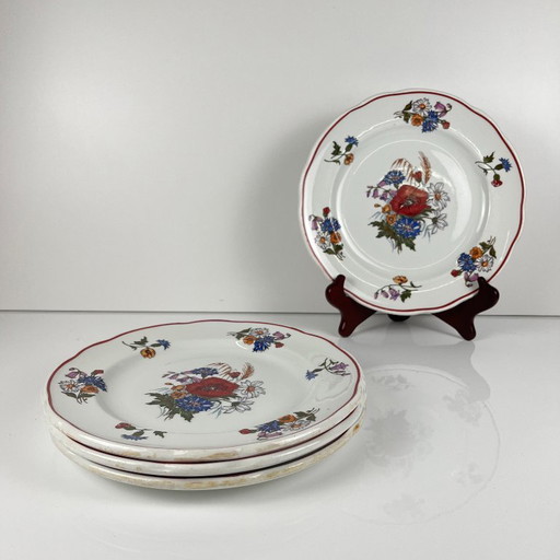 Set de 4 Assiettes Plates "Agreste", Sarreguemines, Fin XXe, Pyroblan
