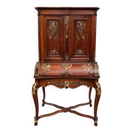 Secretaire in rococostijl. Massief eikenhout, handgeschilderd. Frankrijk. 18e eeuw. – bureau, Wood