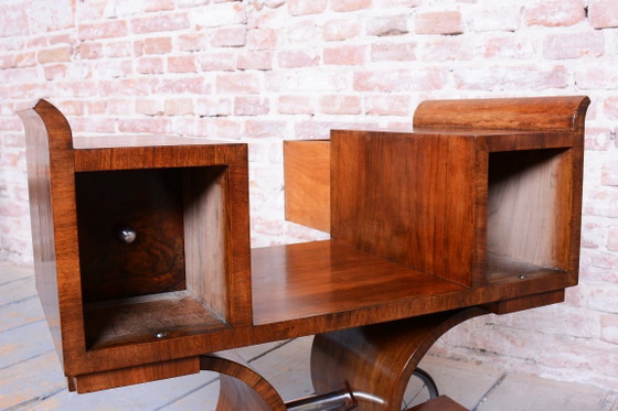 Restored Art Deco Serving Trolley, Walnut, Revived Polish, France, 1920s – Bar carts, Metal, Rubber (photo 6 of 8)
