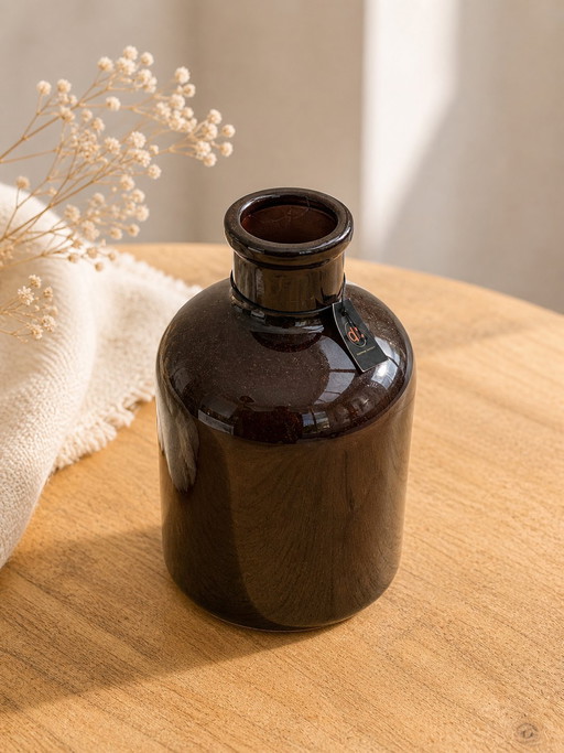 Set aus bernsteinfarbenen Vintage-Vasen und dekorativen Vasen – Retro-/Boho-Interieur