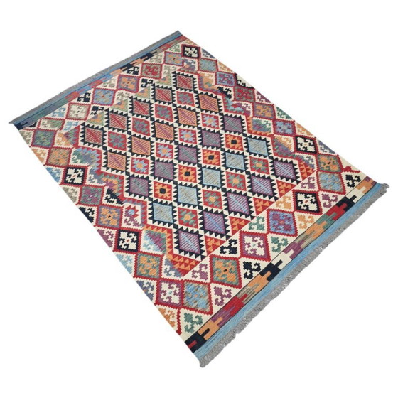 Großer afghanischer Kelim-Teppich – handgewebte Wolle, Maimana-Design (182 x 247 cm) – Teppiche & Läufer, Wool (photo 6 of 6)