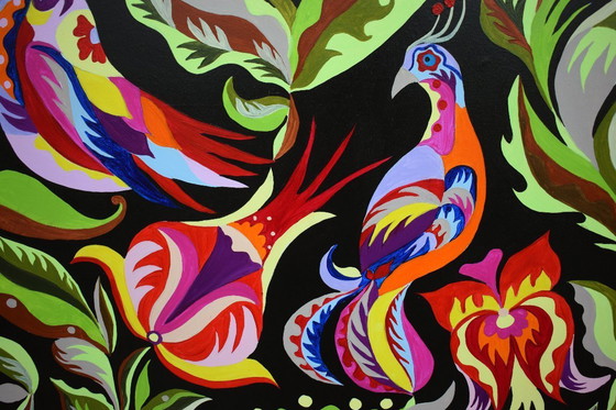 Image 1 of Original Samchykivka Painting "Birds of Paradise" Modern Art 100x70