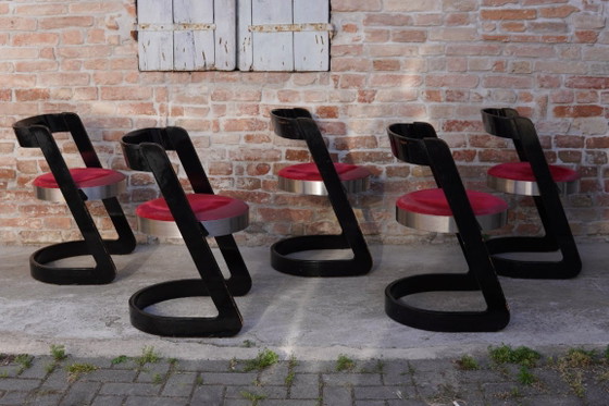 Willy Rizzo – Set van 6 eetkamerstoelen, Italië, jaren 70 – Mario Sabot, Metal, Wood (photo 2 of 7)