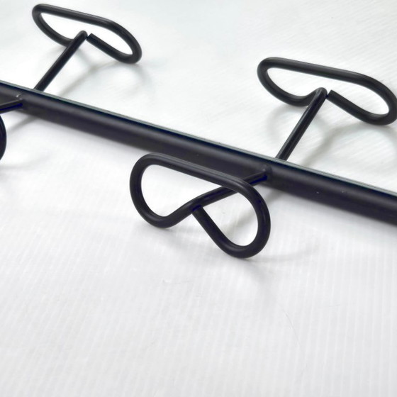 Image 1 of Vintage 1950s Rockabilly Wall-Mounted Coat Rack with Mirror, Black Lacquered Metal