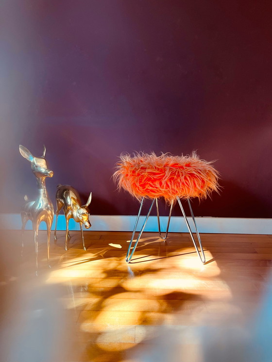 Image 1 of Sgabello a forcina color cremisi soffice