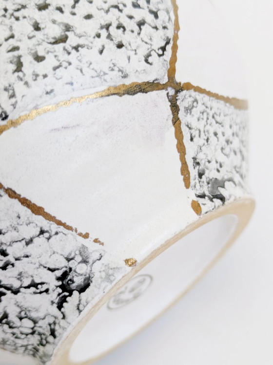 Image 1 of Midcentury Ü-Keramik Vase 1960s West German Pottery, Black and White Geometric Decor Gold Rim