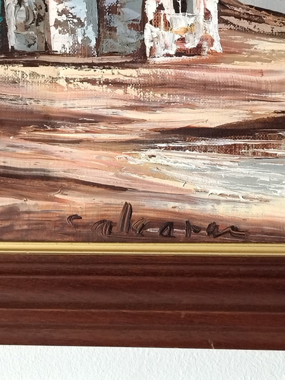 Image 1 of Vintage marine oil painting, 50x43cm