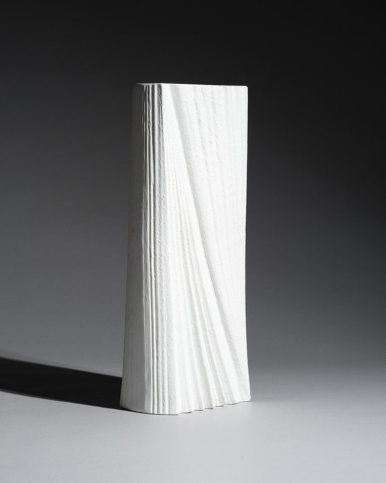 Image 1 of Brutalist XXL 42 CM Floor Vase Martin Freyer Rosenthal Studio-Line Bisque Porcelain Plissé Relief