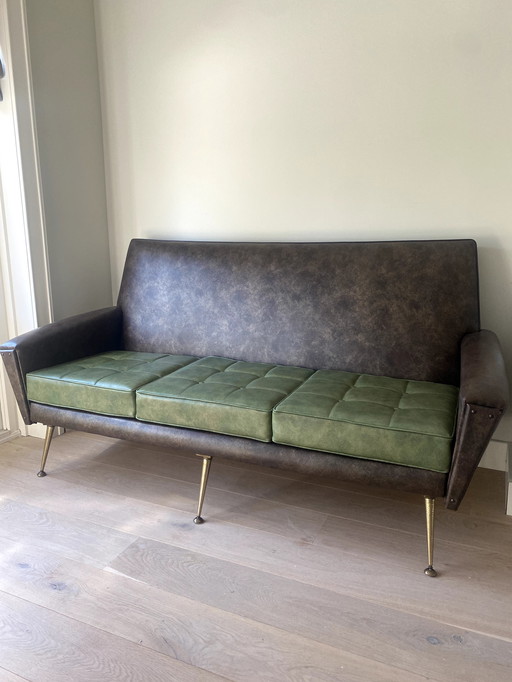 Vintage Sofa + Stuhl skai Leder braun/grün