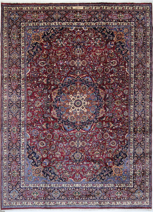 Alfombra persa original anudada a mano Mashad 406 x 296 cm muy buen estado fina