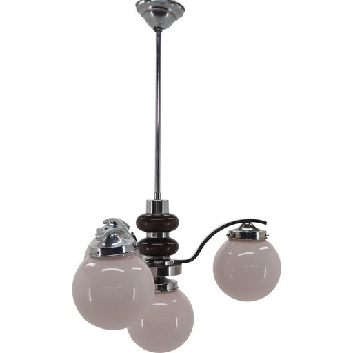Lampadario vintage art déco in vetro cromato rosa, 1930