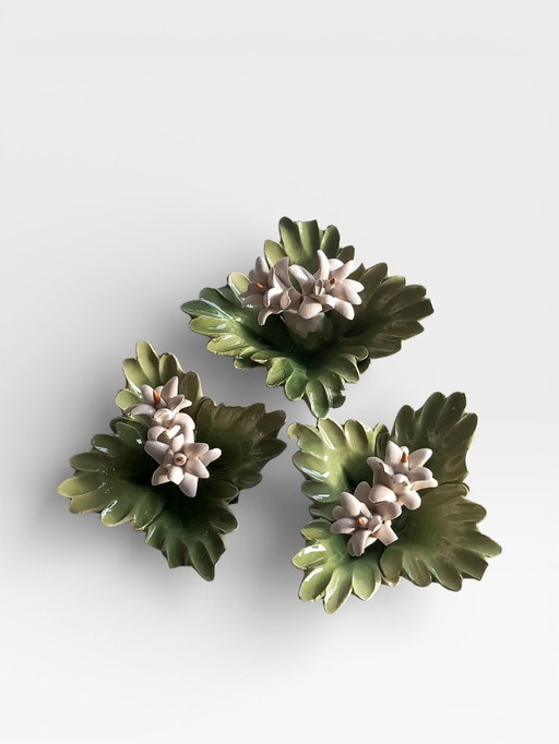 Italiaanse keramische bloemornamenten - set van 3 - Mid-century decor