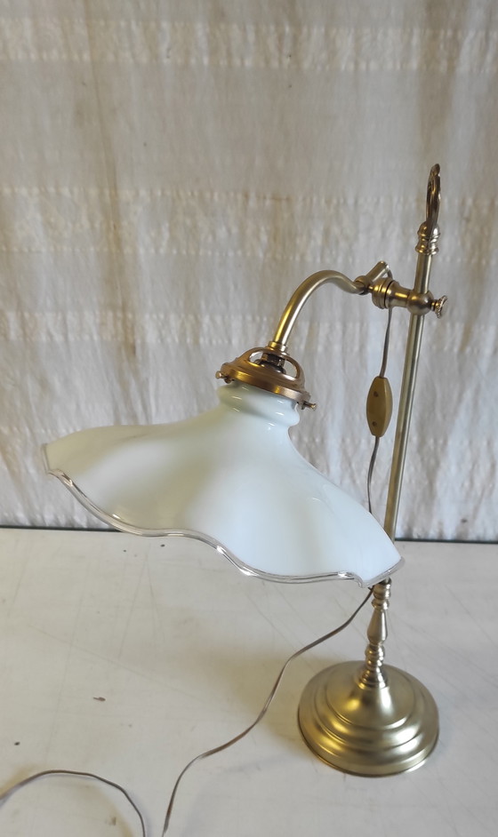 Image 1 of Articulated table lamp in brass and opaline glass - mid-20th century