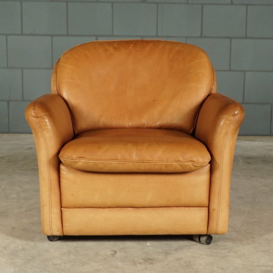 Image 1 of Fauteuil vintage en cuir avec repose-pieds – Hans Kaufeld – années 1970