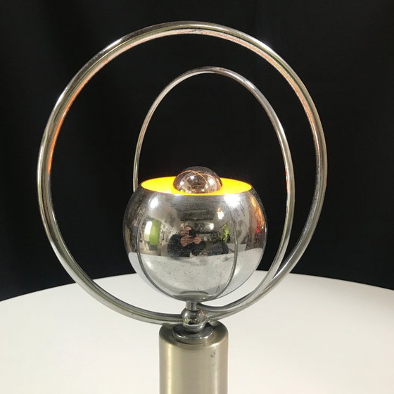 Image 1 of Lampada da tavolo vintage - Anelli - Acciaio/legno - Era spaziale - 1970