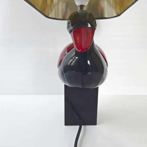 Image 1 of Vintage 1970s Italian Duck Table Lamp, Black & Burgundy Lacquered Wood
