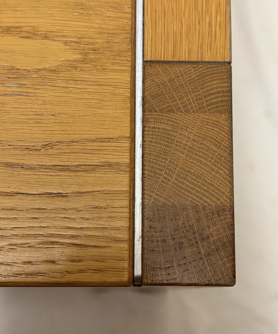 Image 1 of Juego de 2 mesas auxiliares PADUA de diseño de alta gama | Acento industrial | Roble macizo y metal