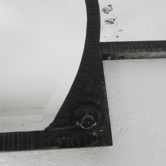 Image 1 of Art Deco mirror with faceted glass in a steel frame, 1930s