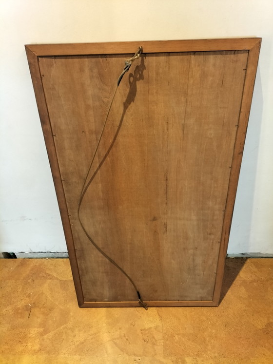 Image 1 of Tableau mural vintage en bois style milieu du siècle par Michelli – Grand panneau représentant une scène de chasse