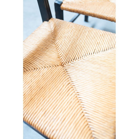Image 1 of Pair of vintage low bedroom chairs in ash and woven rice straw, Italy 1960