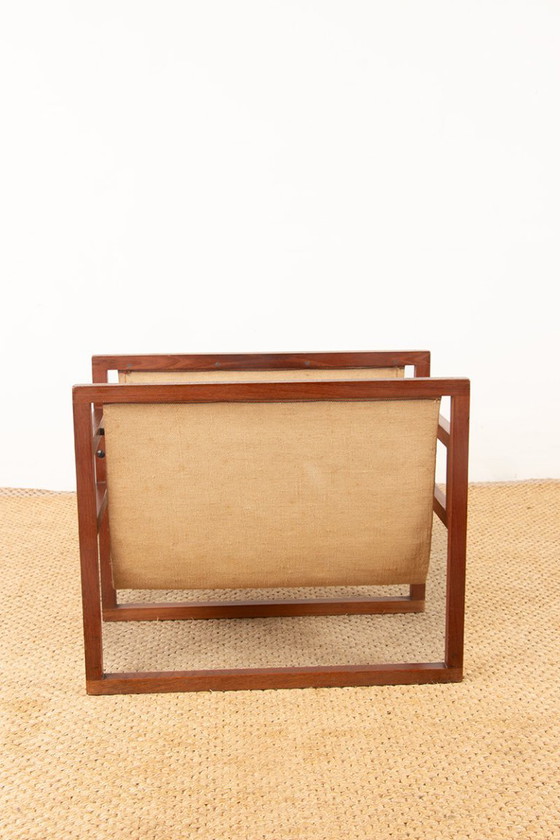 Image 1 of Portariviste danese in teak e lino di Henning Wind-Hansen per Sika Møbler 1960.