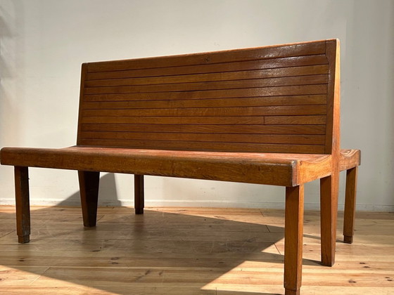 Image 1 of Banc de train industriel vintage 1950s