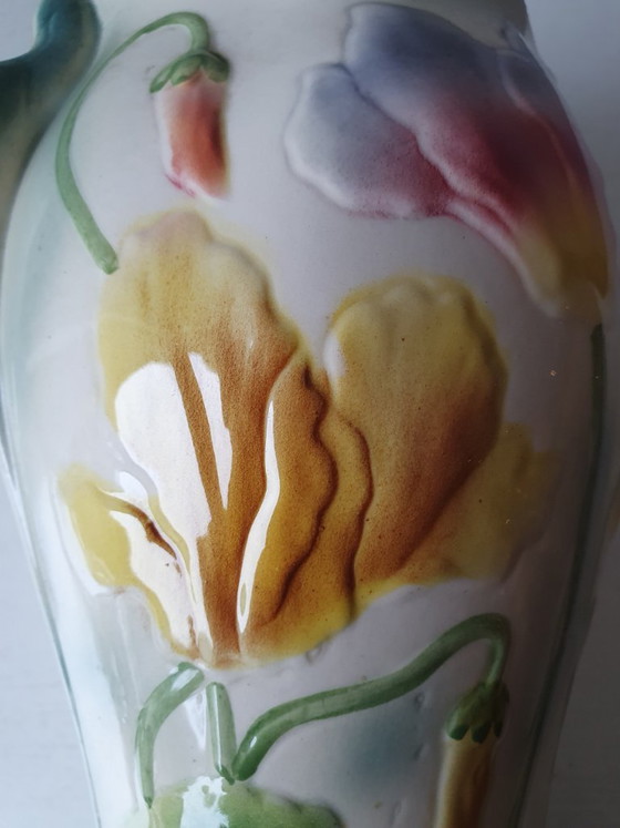 French Barbotine Vase St. Clément - Art Nouveau Style 26 cm, Saint-Clément, Ceramic, Multi Color (photo 8 of 13)
