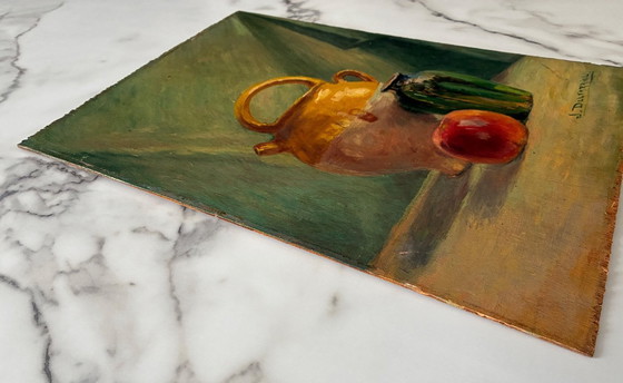 Image 1 of Óleo sobre madera contrachapada antigua, naturaleza muerta