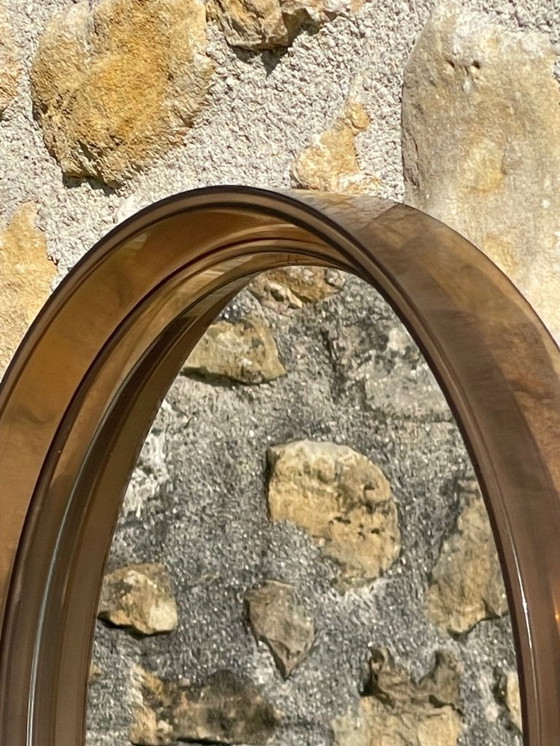 Image 1 of Mid-Century, Vintage, Rond Spiegel van Gerookt Acryl, Jaren 70