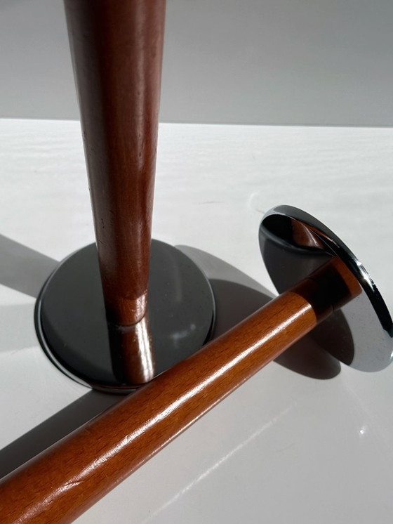 Image 1 of 2 Vintage Candlesticks Metal Wood Mid - Century 70s 1970 Skandi Japandi Boho Candlestick Set