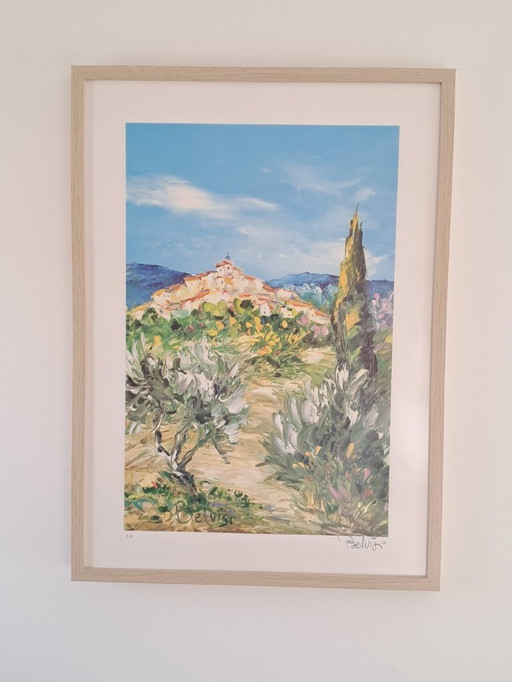Lithographie d'artiste encadrée - Marcel BELVISI - Petit chemin de Village