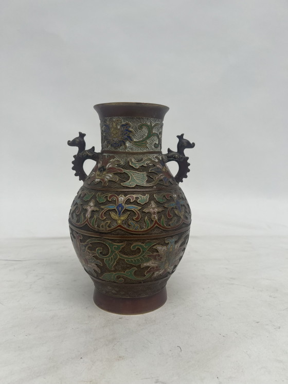 Antique early 20th-century Japanese champlevé cloisonné vase – Bronze, Copper (photo 3 of 6)