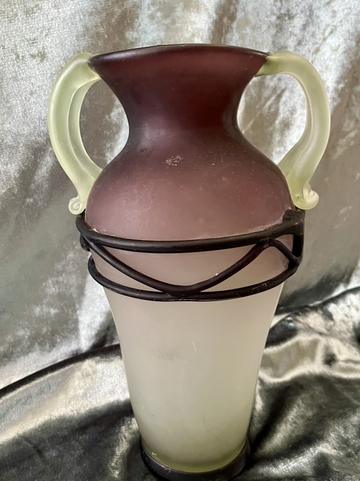 Hand-blown Art Deco amphora vase frosted glass