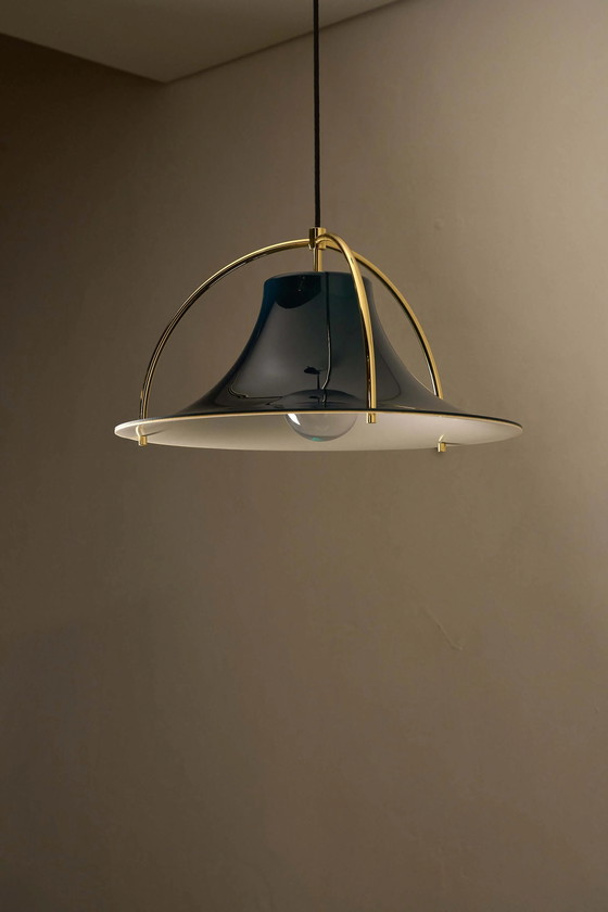 'Single' Acrylic and Brass Pendant by Jo Hammerborg for Fog & Mørup, Denmark, 1960s, Ceiling lights, White (photo 2 of 8)