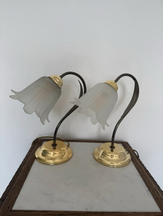 Vintage Flower Lamps in Hollywood Regency Style - Set of 2 – Massive, Table lamps, Glass, Metal (photo 12 of 17)