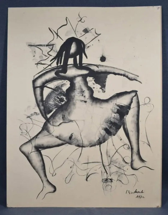 László Mindszenti Inchiostro su carta, montato su cartone, firmato e datato 1972 – Dipinti e disegni, Paper (photo 2 of 12)