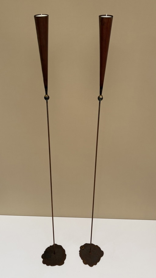 Vintage-Bodenkerzenhalter im brutalistischen Stil von Pieter Spruyt, niederländisches Design – kandelaars en kaarsen, Metal
