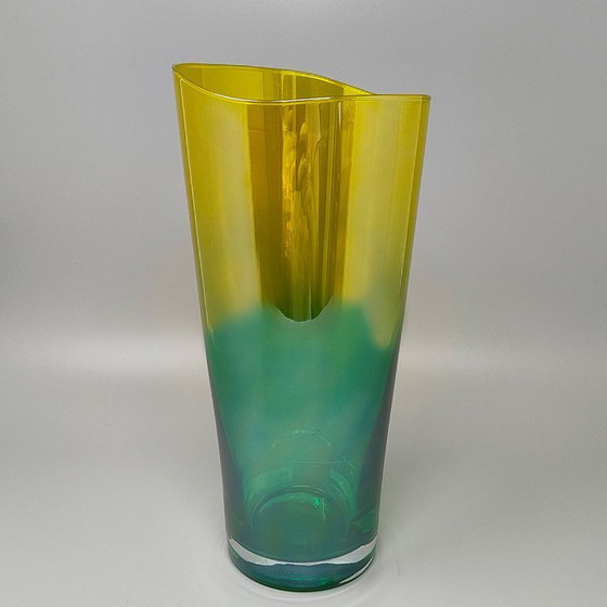 Image 1 of Luxe groene en gele handgemaakte vaas in Murano-glas uit de jaren 1970 van Ca dei Vetrai. Gemaakt in Italië