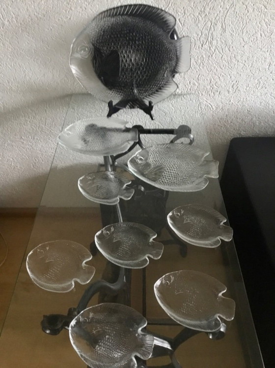 Transparent Glass Fish Dish Set, Arcoroc France, Table accessories, Vintage (photo 7 of 7)