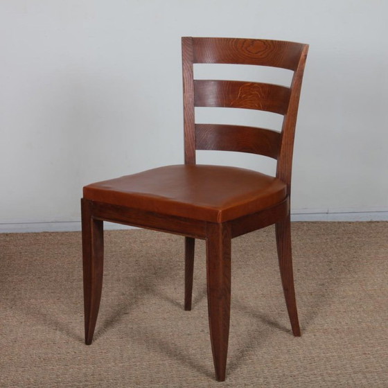 Set di 6 sedie da pranzo in rovere nello stile di Jean Pascaud, 1940, Legno, Marrone (foto 5 di 9)