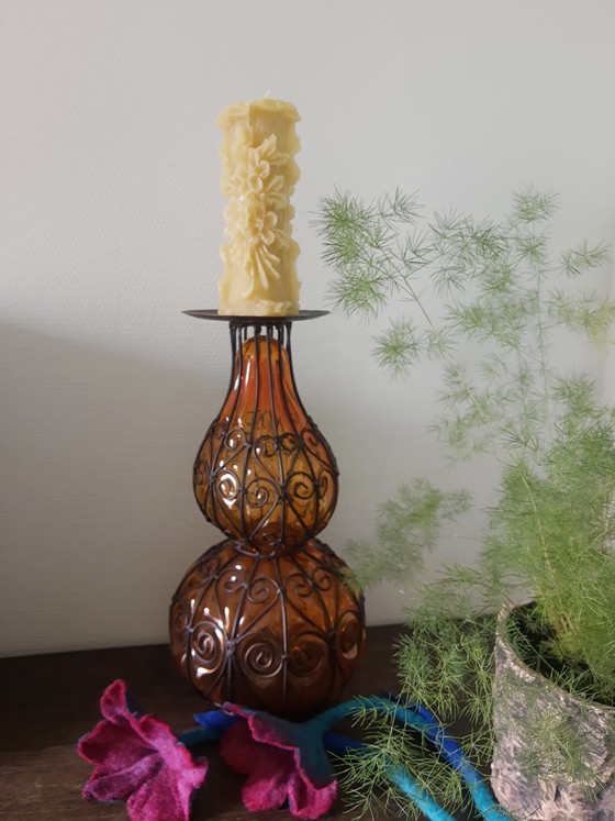 Image 1 of Amazing 60s one-of-a-kind brutalist hand-blown Murano/Venetian candlestick