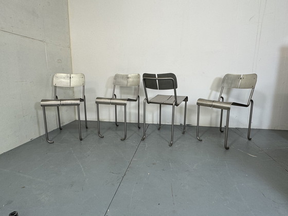 Image 1 of  Sillas de comedor arquitectónicas postmodernas de acero inoxidable, años 80, juego de 4