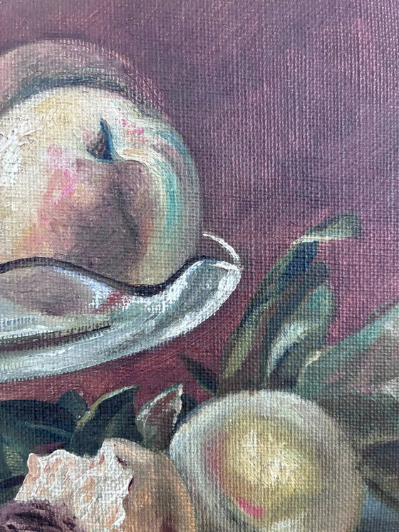 Image 1 of Peinture à l'huile originale ancienne nature morte, art de la cuisine aux fruits