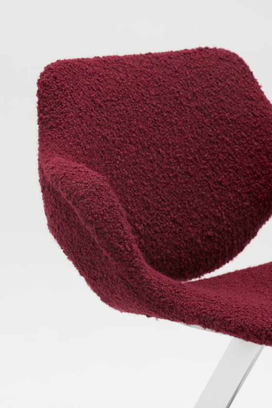 Image 1 of  Sculptural "Scimitar" Dining Set in Burgundy Bouclé - Boris Tabacoff