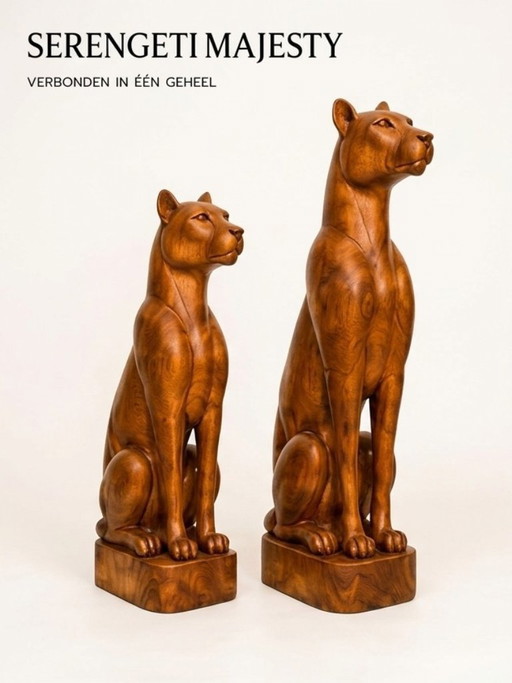 Exclusief Handgemaakt Mahonie houten Sculptuur (set 2 st).