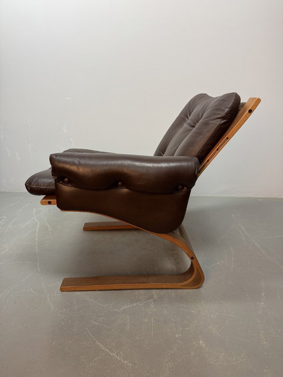 Image 1 of Sofá Kengu de tres plazas en cuero Rybo Rykken de diseño escandinavo de mediados de siglo, súper cómodo, década de 1960.