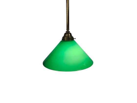 Image 1 of Vintage pendant lamp - billiard lamp - opaline - brass - 1960s