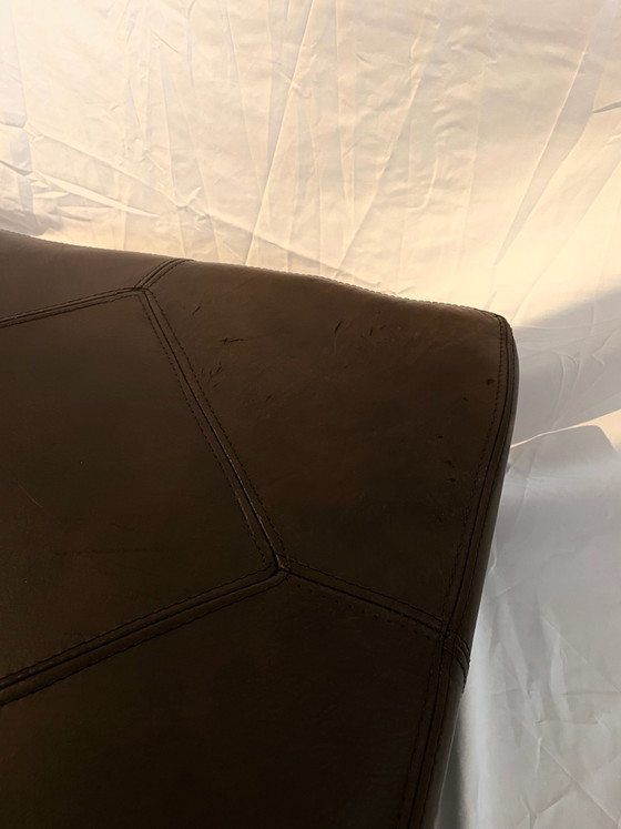 Vintage dark brown leather pouf, geometric stitching, Footstools & poufs (photo 5 of 6)