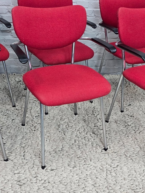 Image 1 of Sedie Gispen modello 1235 "Cirrus" di design di metà secolo con rivestimento rosso, set di 6, Paesi Bassi, anni '60