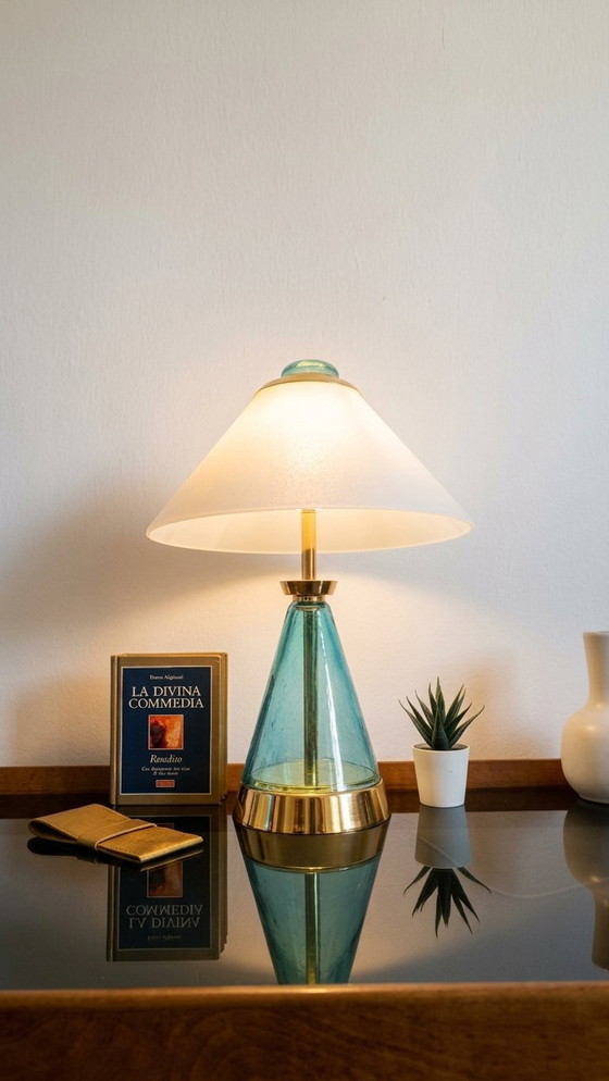 Image 1 of Murano Large Table Lamp Sylcom H 44 cm / 2 Lights Emerald Color New